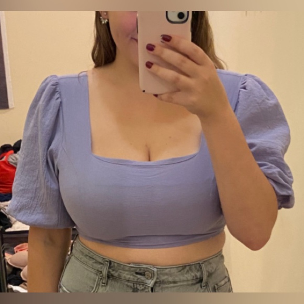 Missguided Purple Balloon Sleeve Crop Top